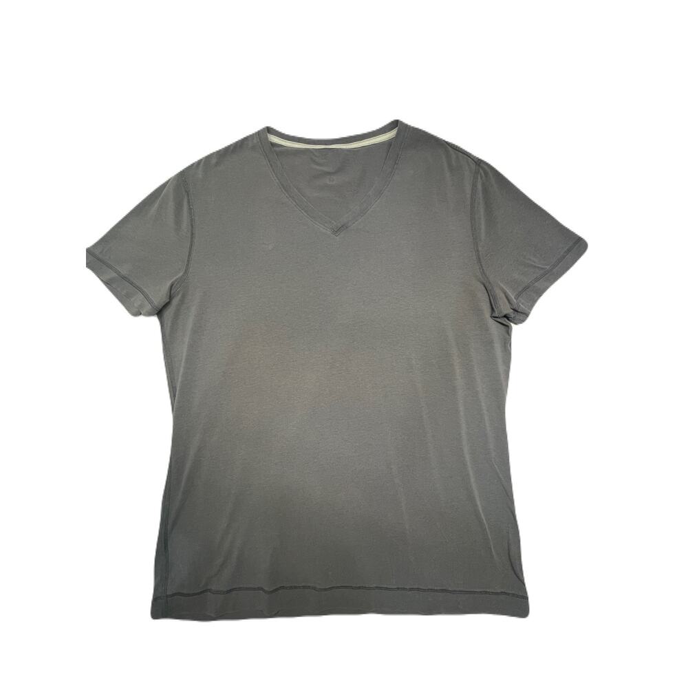 Lululemon Mens Vee Neck Short Sleeve Performance Athleisure Tee Dark Gray Size L